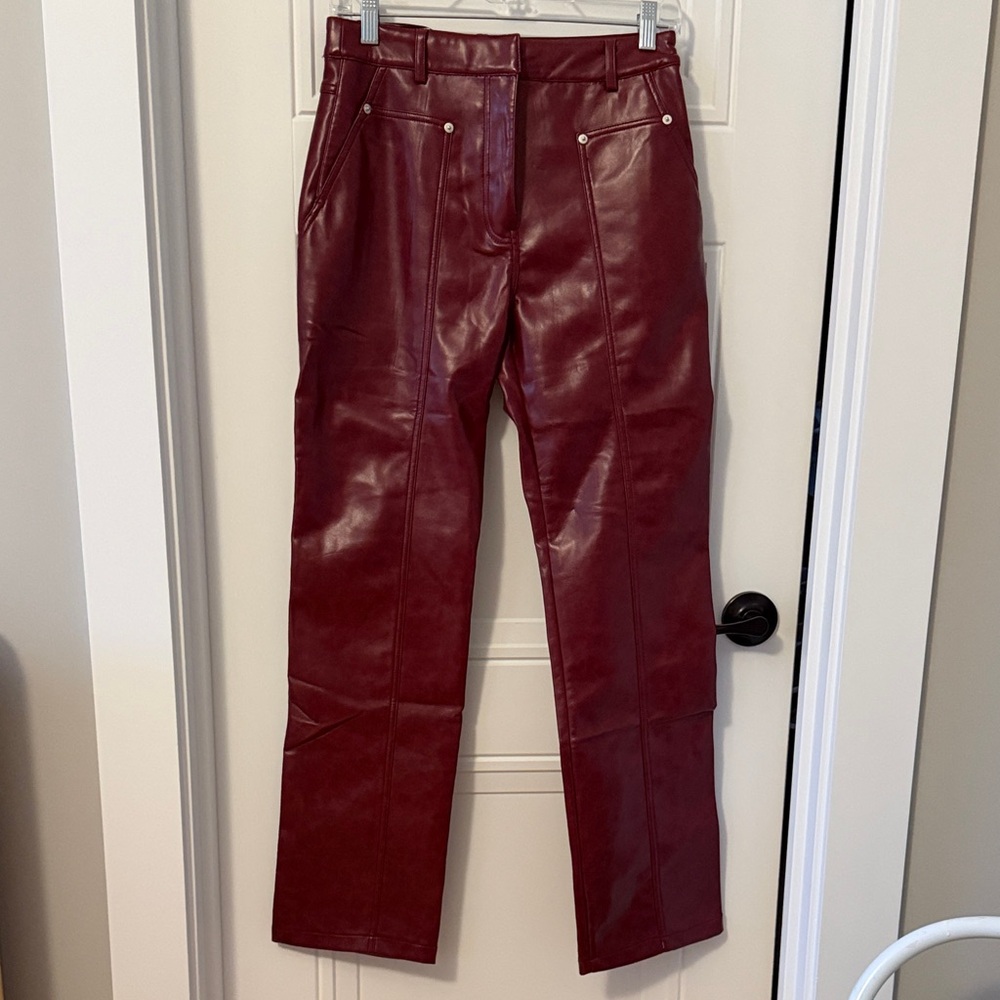Apparis HR Faux Red Leather Straight Leg Pants